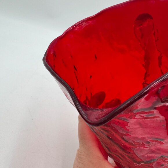 Morgantown Ruby Red Crinkle Glass 9" Pinched Pitcher With Clear Handle EUC - Picture 5 of 14